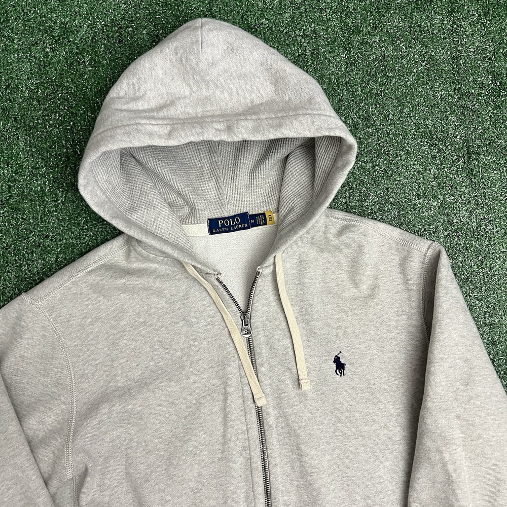 Polo Ralph Lauren Size M Full Zip Hoodie Gray Fleece Pony Logo Men's Waffle Hood